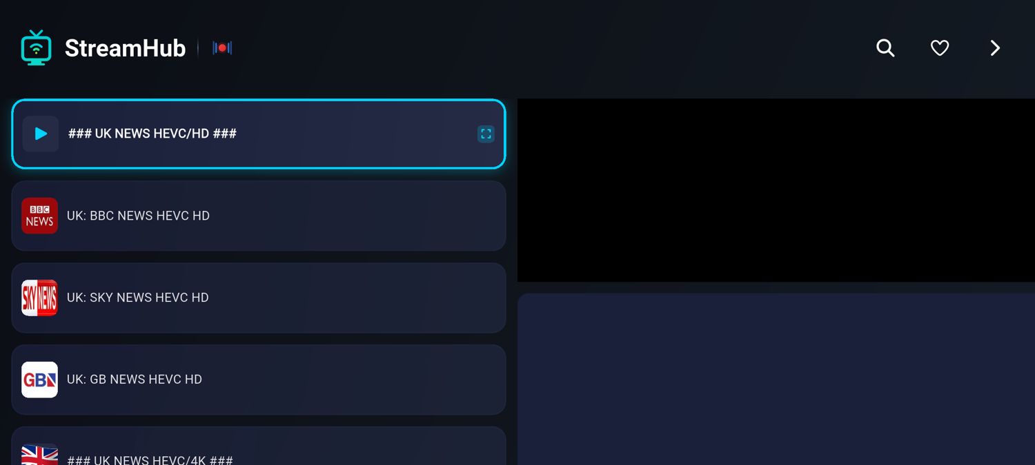 StreamHub Live TV Dashboard with EPG guide